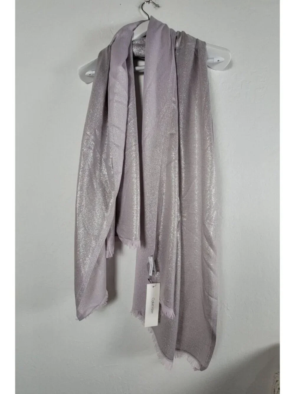 Calvin Klein Women's Lightweight Lurex Plaited Scarf Fashion Silver One Size New